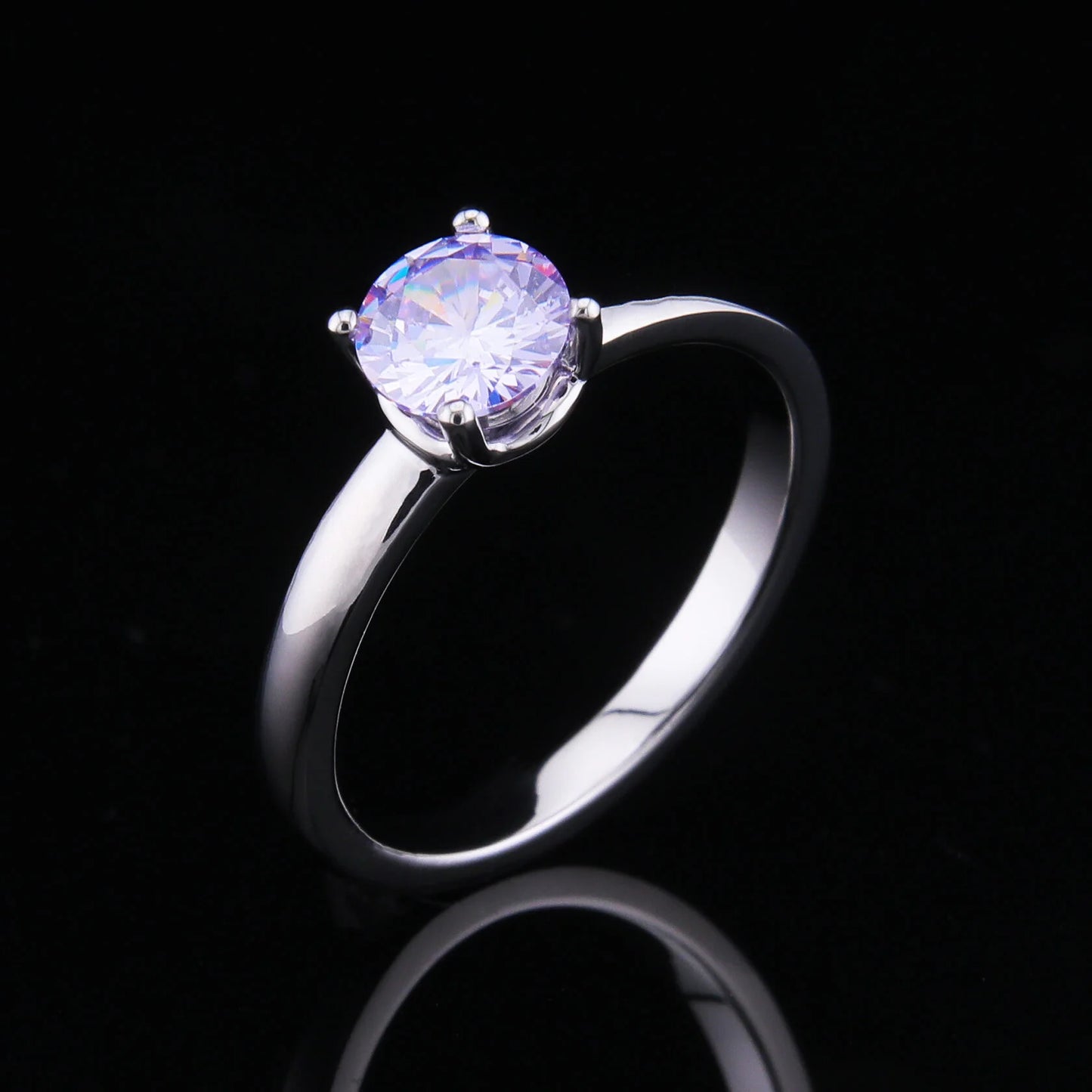 Titanium ring with a classic design decorated with violet cubic zirconia, Handmade Jewellery gift, Unique jewellery