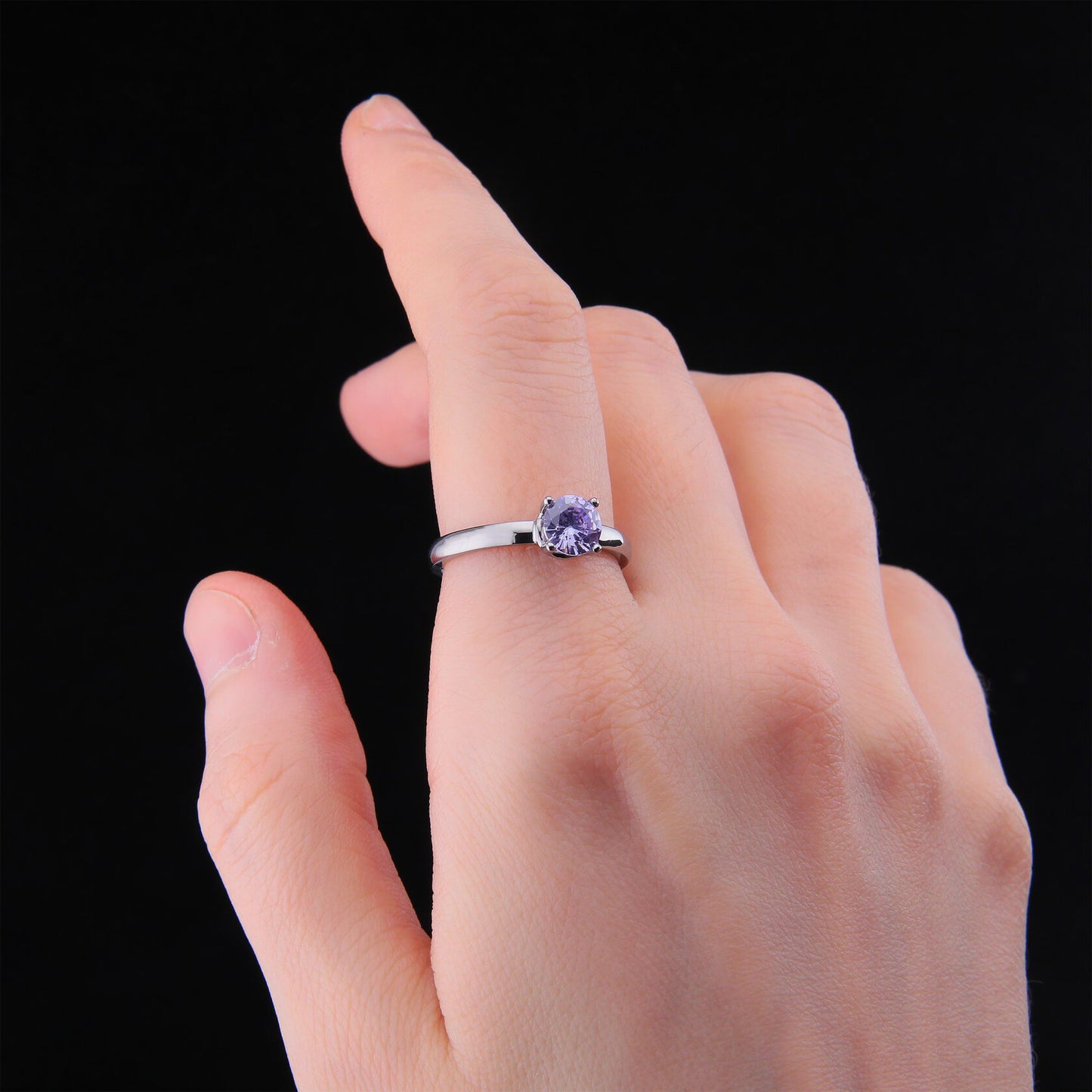 Titanium ring with a classic design decorated with violet cubic zirconia, Handmade Jewellery gift, Unique jewellery