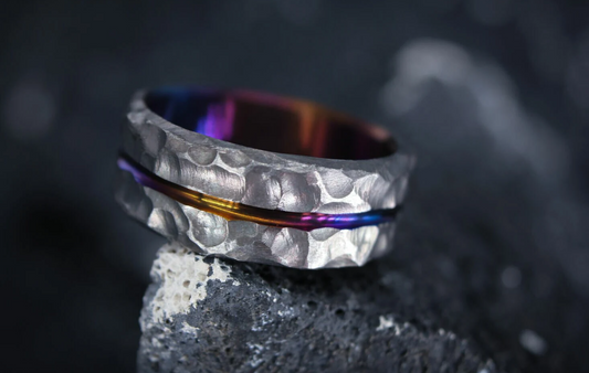 Titanium ring with purple gold stripe,Titanium Ring men,Purple titanium band,titanium bands,Titanium ring,Handmade Jewelry