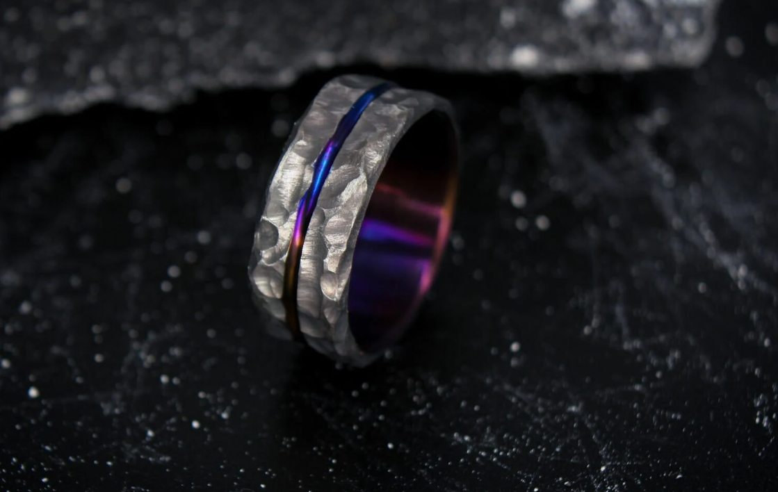 Titanium ring with purple gold stripe,Titanium Ring men,Purple titanium band,titanium bands,Titanium ring,Handmade Jewelry