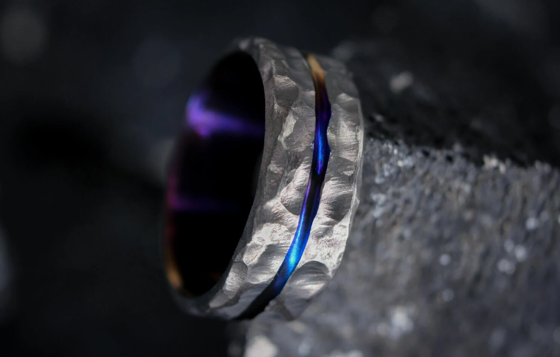 Titanium ring with purple gold stripe,Titanium Ring men,Purple titanium band,titanium bands,Titanium ring,Handmade Jewelry