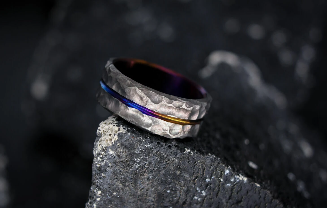 Titanium ring with purple gold stripe,Titanium Ring men,Purple titanium band,titanium bands,Titanium ring,Handmade Jewelry